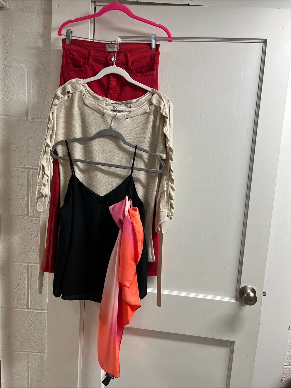 4 pc bundle Banana Republic Black Top/Red Pants/lurex top/ Pink-Red Satin Scarf
